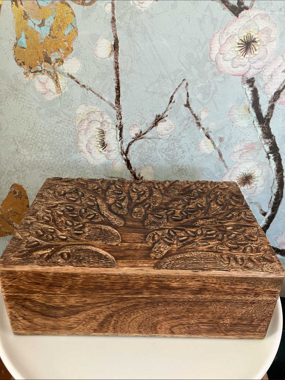 Rectangular Wooden Keepsake Box Made in India Hand Carved